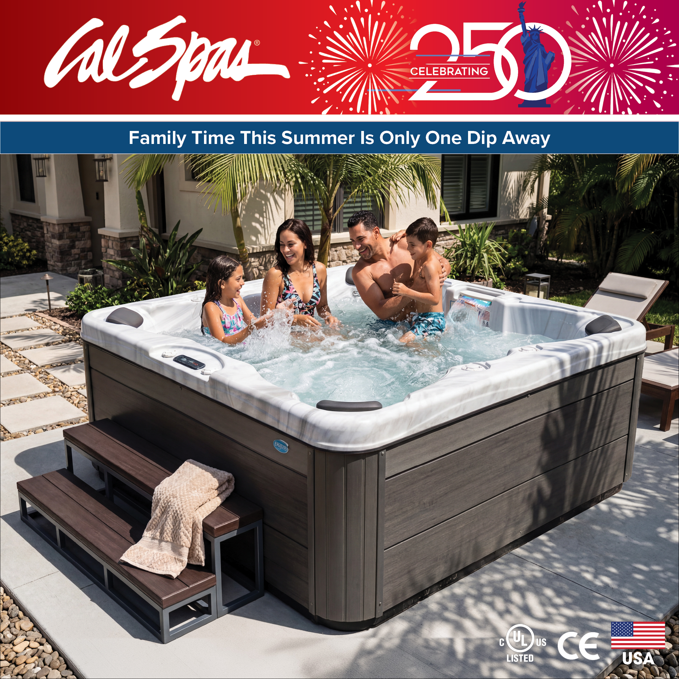 Calspas hot tub being used in a family setting - Pharr